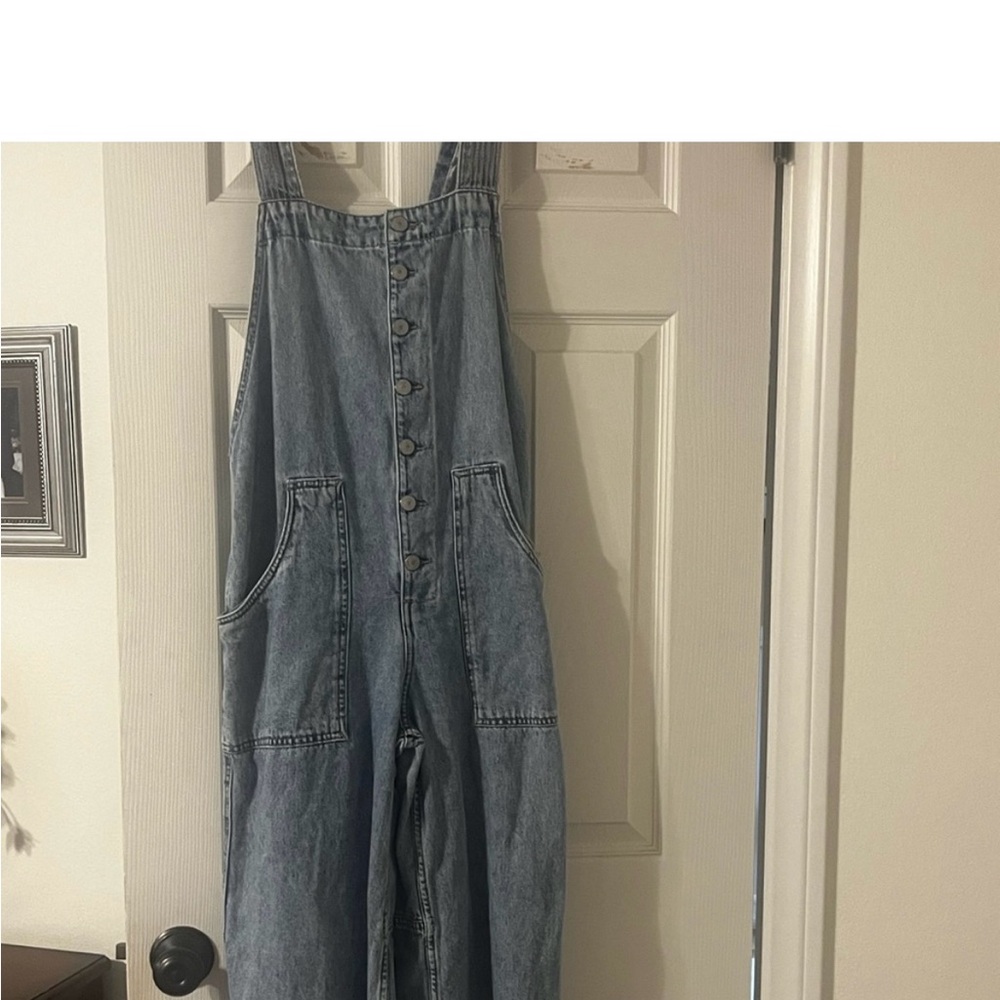 Free People Light Blue Denim Overalls